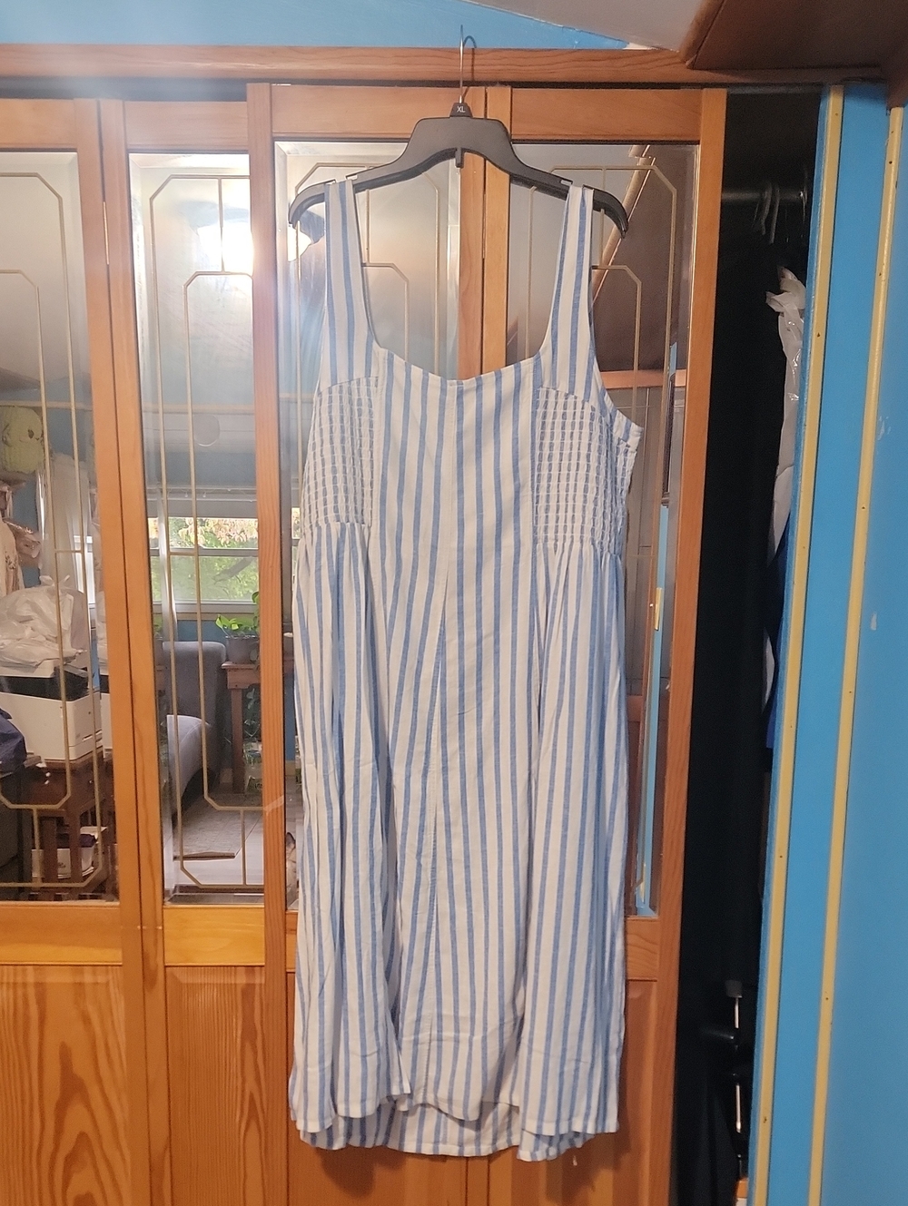 Old Navy Blue & White Vertical Stripe Midi Sundress
